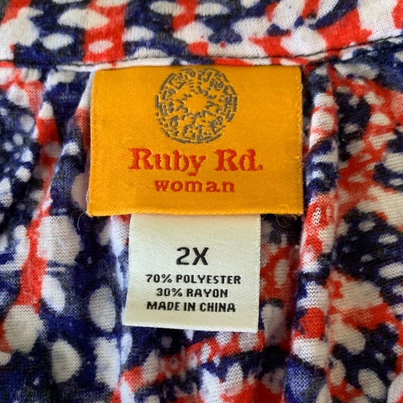 Ruby Rd. Red and Blue Patterned Top - Picture 2 of 3